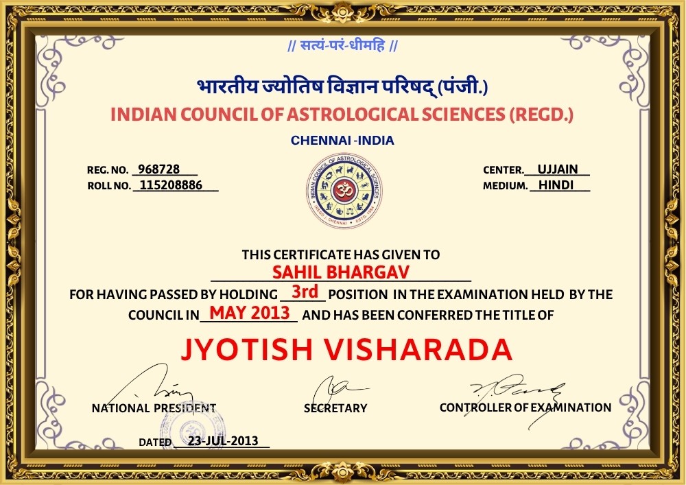 Certified Spiritual Astrologer - Sahil Bhargav